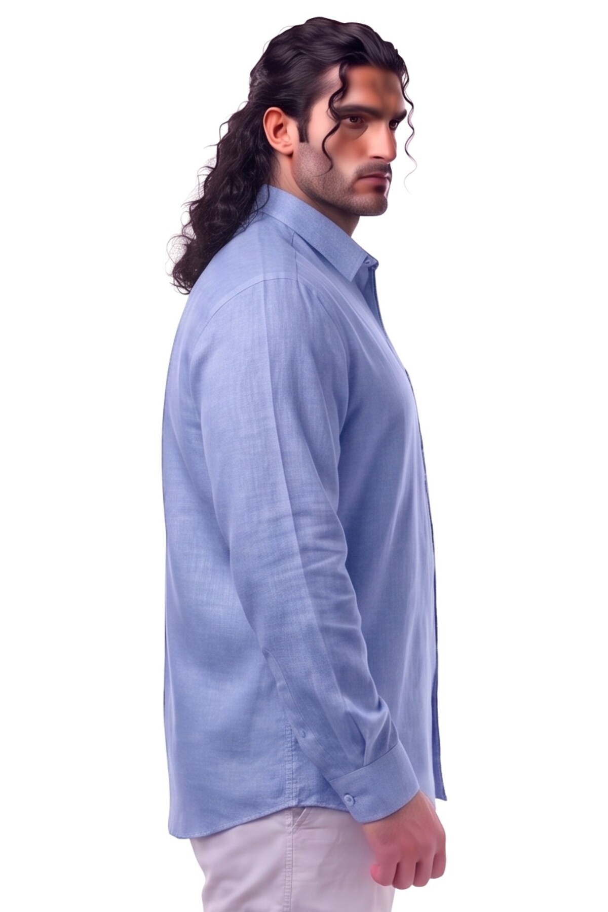 marufshop Erkek Büyük Beden 118-145 Arası İçin Uygun % 100 Keten Uzun Kol Rahat Kalıp Düğme Yaka Yazlık Gömlek görsel 2