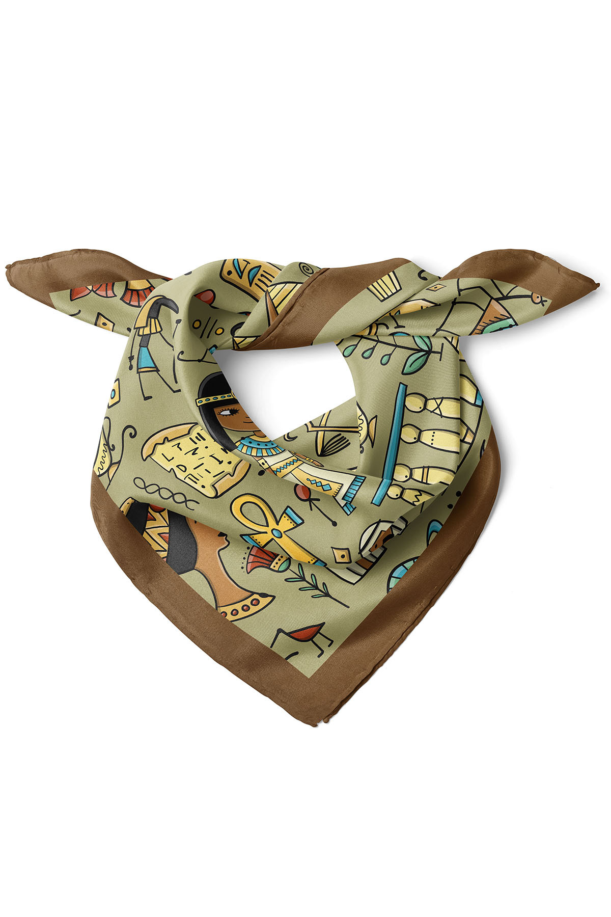 nehir eşarp Mısır Motif Desen Bandana Fular 70x70 Cm görsel 3