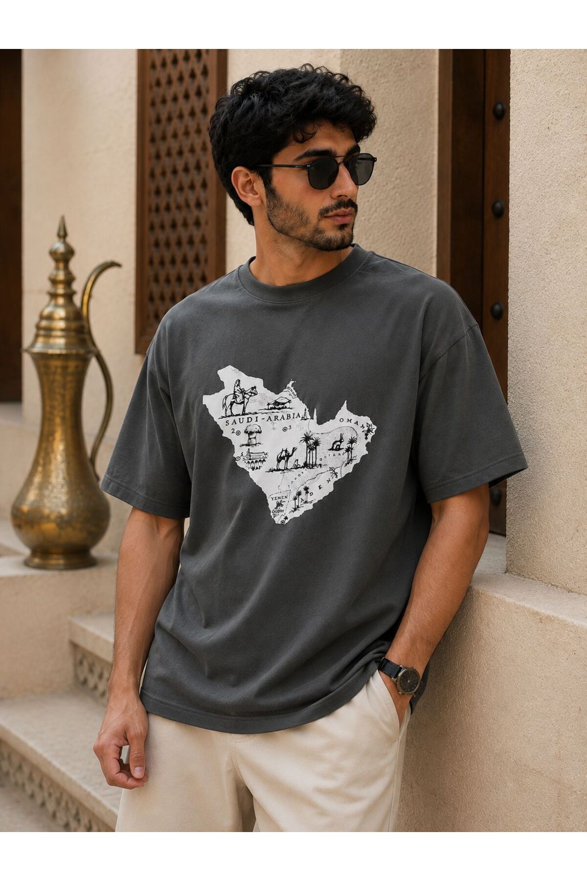 ZAVIXO Unisex Oversize Saudi Arabia Map Printed Premium Cotton T-Shirt – Streetwear Daily Casual T-Shirt