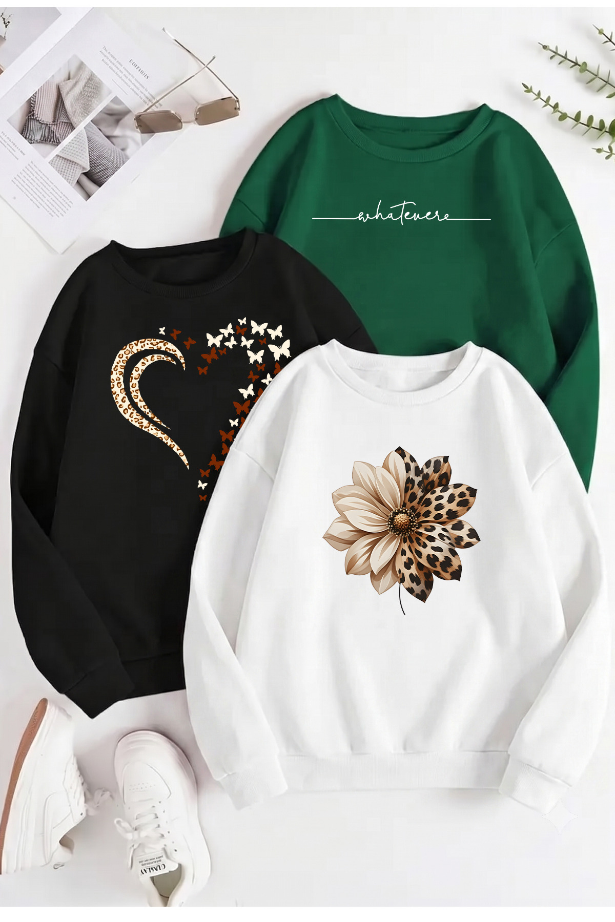 trendypassion Unisex Mixed Printed Crew Neck Sweatshirt Set – Pack of 3