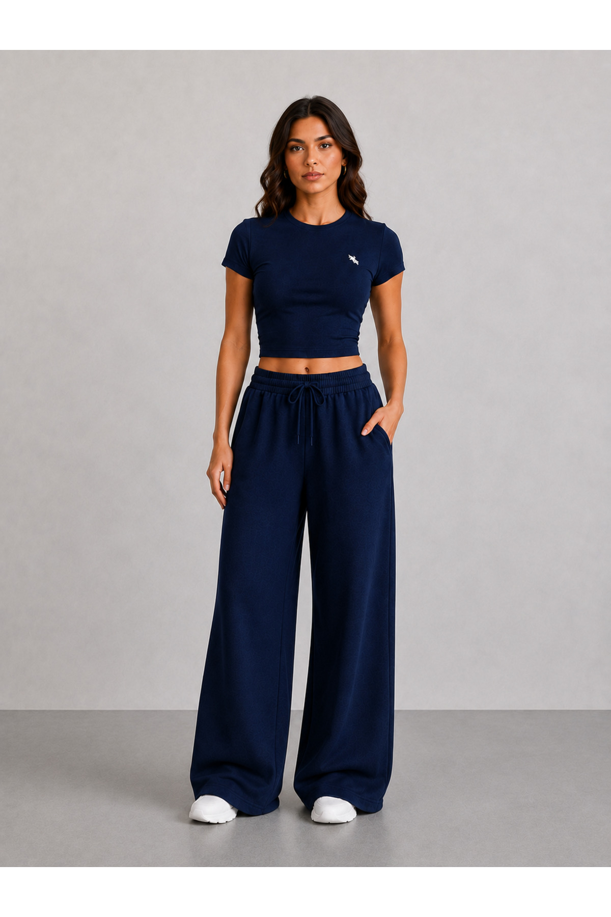 BERYY MODA 3'lü Eşofman Altı Seti Kadın Siyah Gri Lacivert Yüksek Bel Trend Wide Leg görsel 4