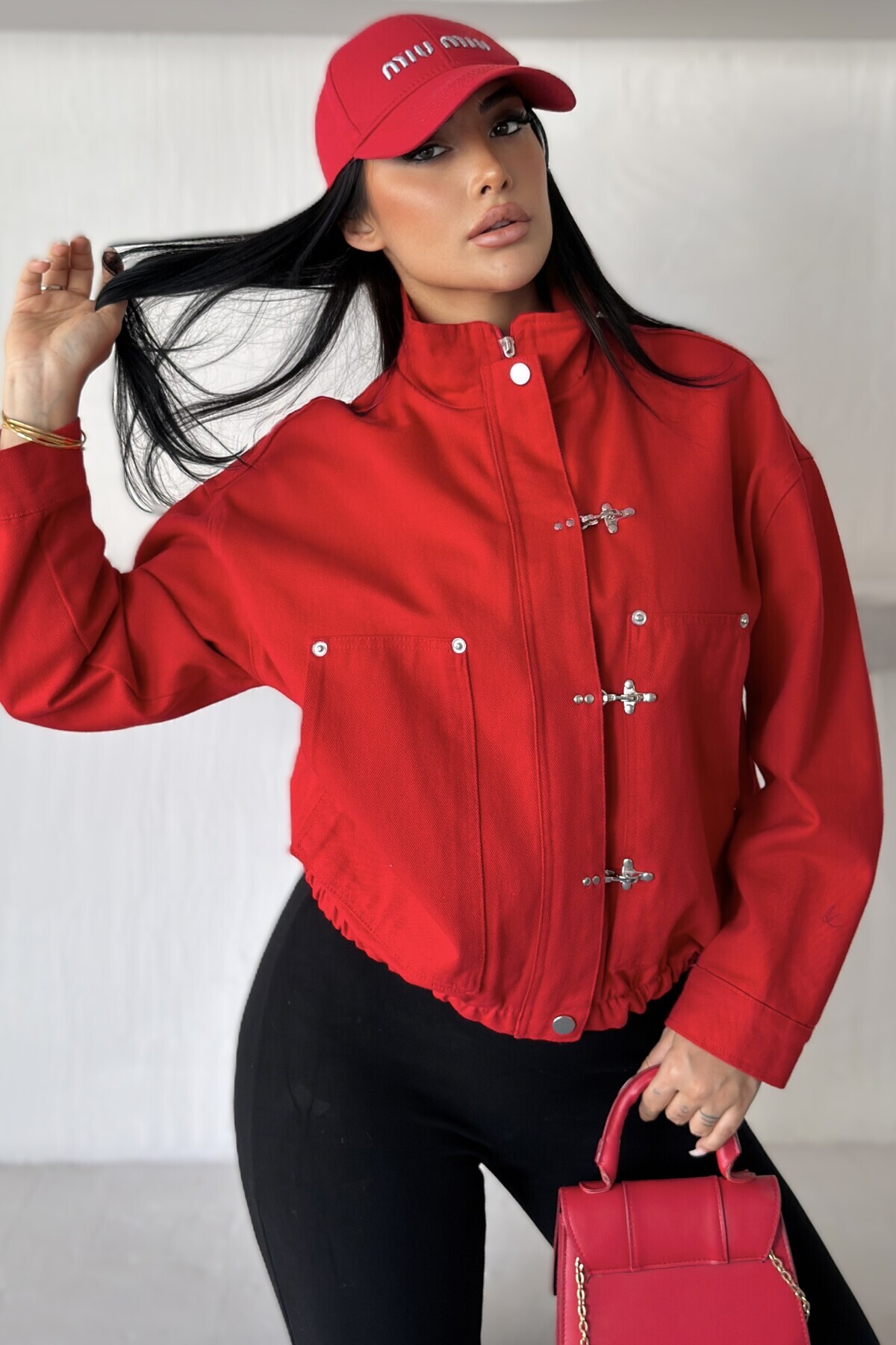 moda armanc Kadın Japon Ceket ZR Yeni Sezon Metal Süslü Düğmeli Oversize Relaxed Fit Bomber Ceket görsel 6