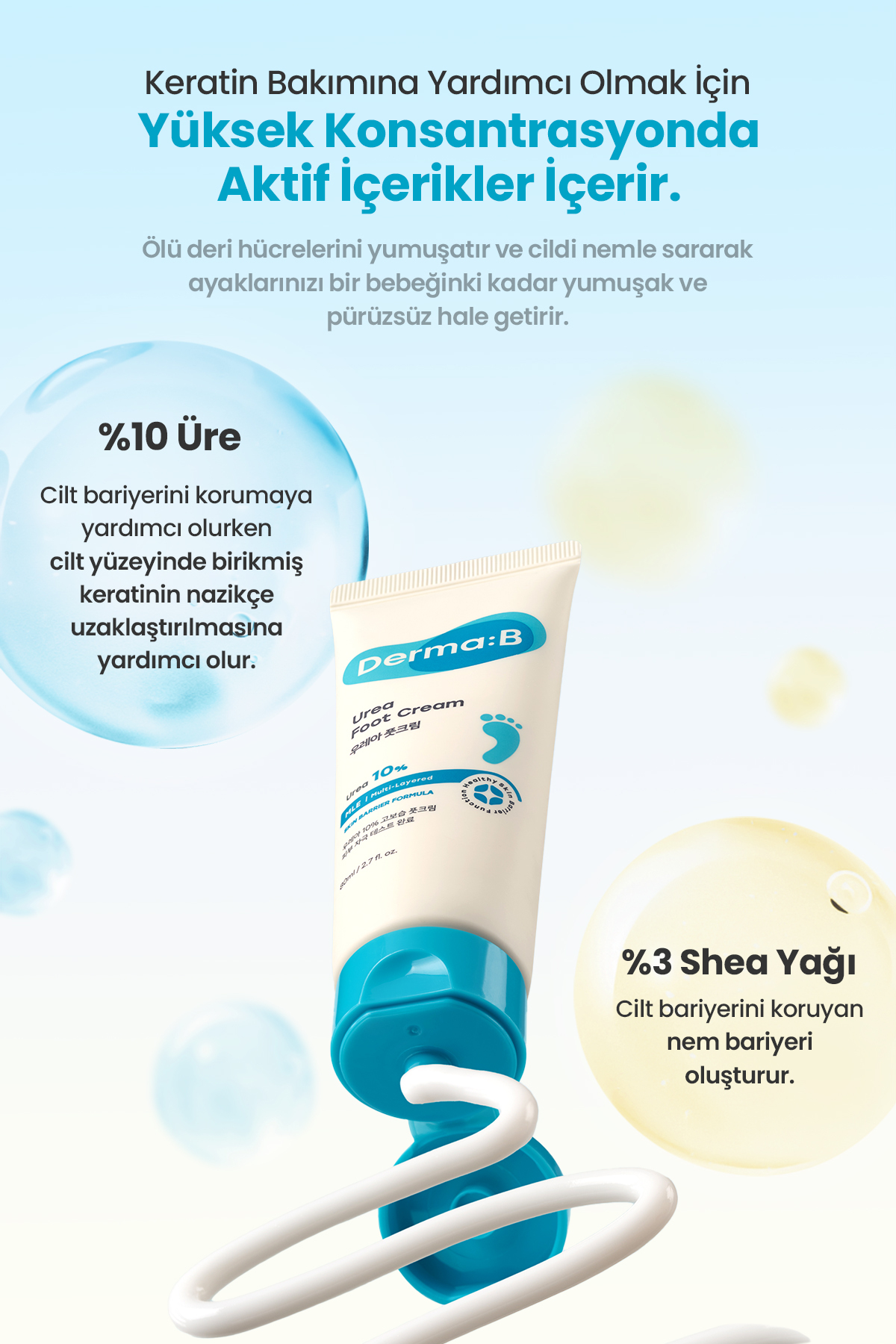 Kuru ve Çatlamış Topuklar İçin, Peeling Etkili Nemlendirici Ayak Kremi DERMA:B Urea Foot Cream — 9811 — تصویر 6 از 9