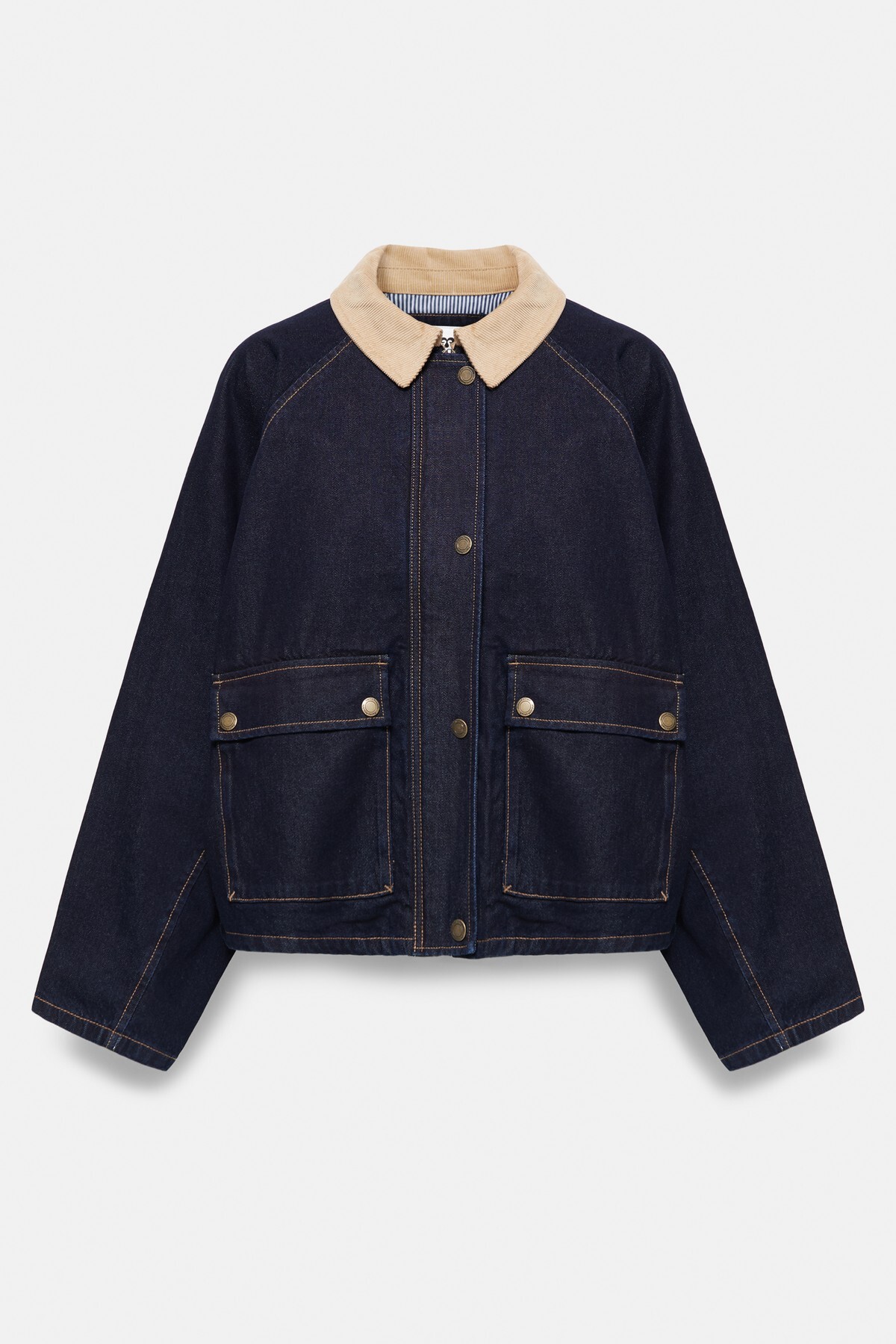 Pull & Bear Kontrast yakalı denim ceket görsel 5