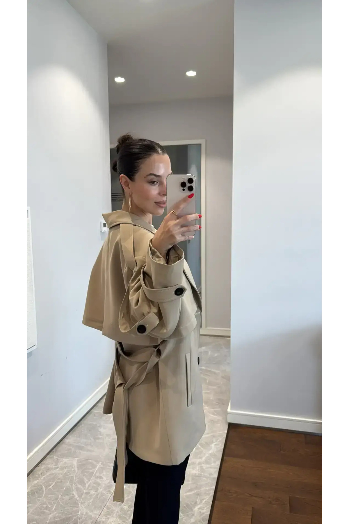 Helen Goods Midi Boy Beli Kuşaklı Oversize Kadın Trençkot görsel 4