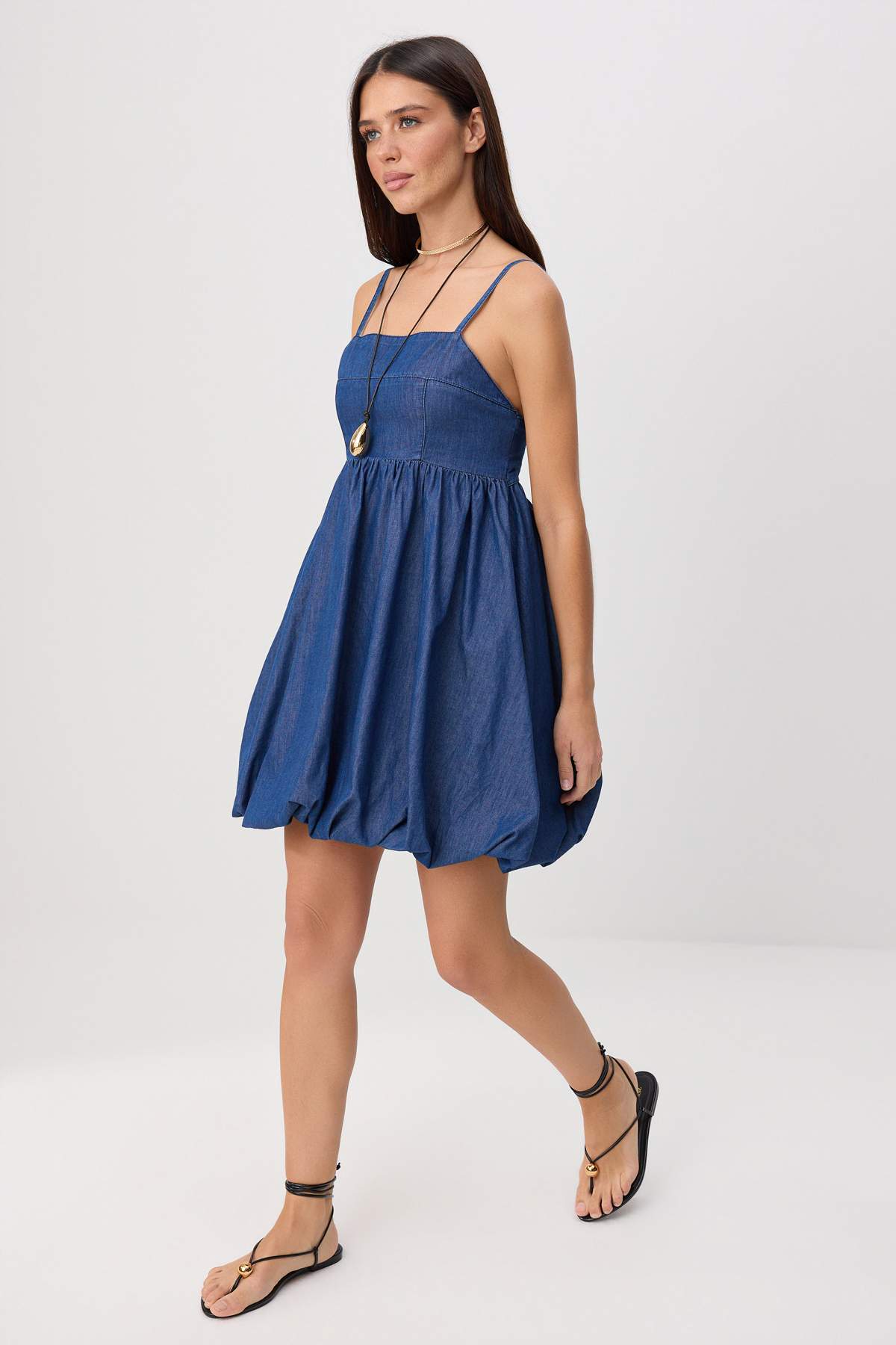 Trendyolmilla Mavi Balon Etek Detaylı Kısa Denim Elbise TWOSS26EL00979