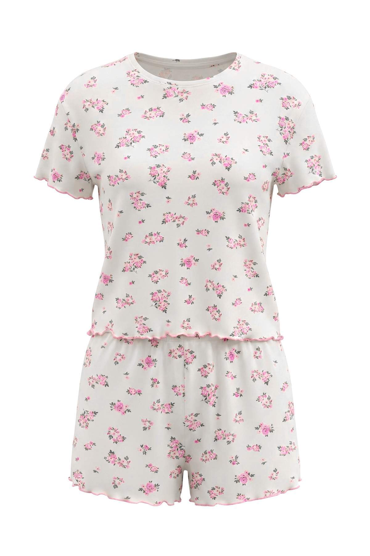 Trendyolmilla Beyaz Çiçekli Viskon Süprem Örme Pijama Takımı THMSS25PT00205