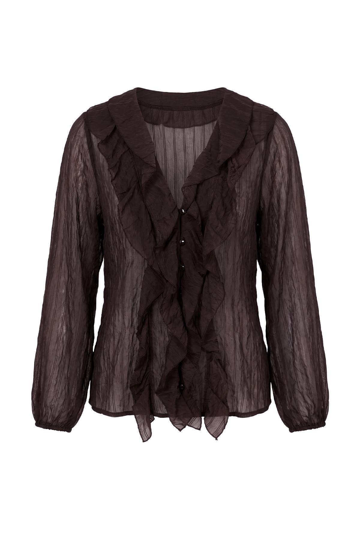 Drop by TrendyolMilla Brown Line Patterned Collar and Placket Flounce Detailed Shirt Tdrss26Go00135
