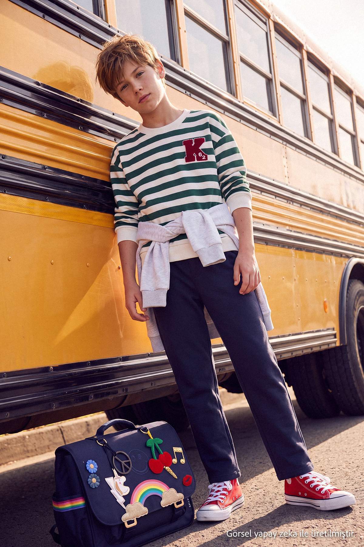 Trendyolmilla Kids Lacivert %100 Pamuk Beli Ayarlanabilir Erkek Çocuk Düz Gabardin Dokuma Okul Pantolonu TKDAW27PL00009
