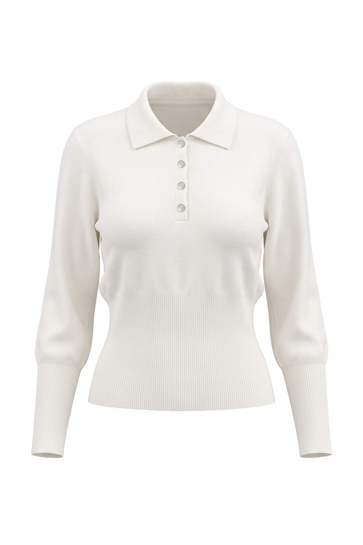Trendyolmilla Wardrobe Essentials Ekru Polo Yaka Vücuda Oturan/Bluzan Triko Kazak TWOAW27KZ00082