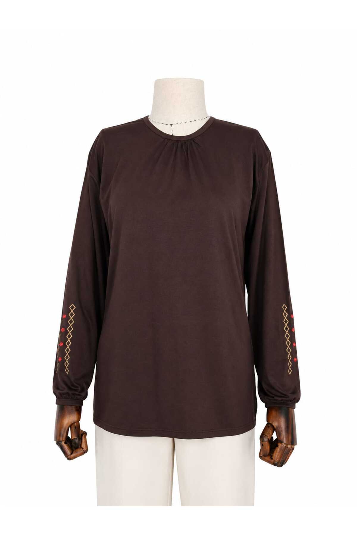 Women's Lycra Middle Age and Over Four Seasons Mother Combed Cotton Blouse New Season Sleeve Embroidered