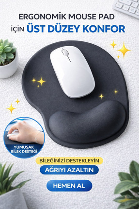 TIGER TRACK Siyah Bilek Destekli Ergonomik - Kaymaz Taban Mouse Pad