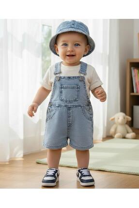 ALTINTAŞ BABY ***Yeni Ürün*** Kot Kumaş Şapkalı Salopet ve Tişört Set