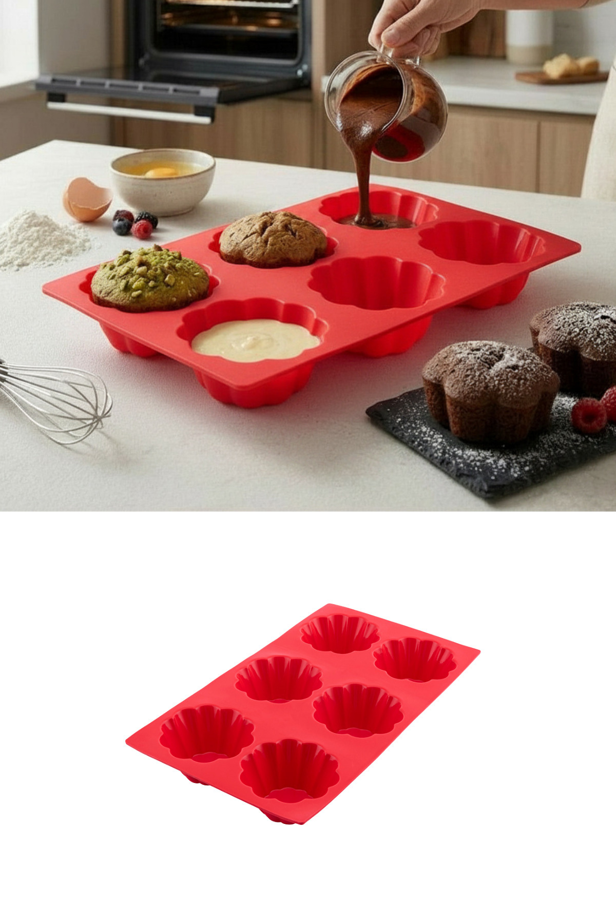 Silicone 6-Piece Cake and Soufflé Mold SL026 Red