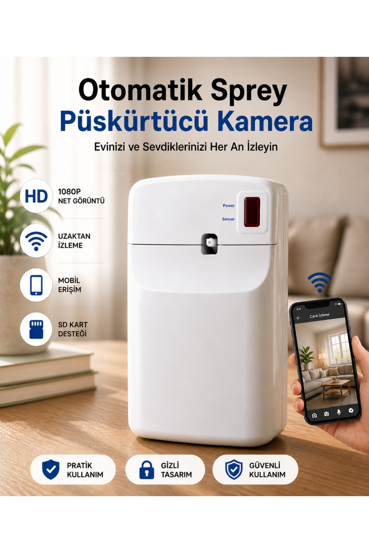 intermax Otomatik Sprey Püskürtücü Güvenlik Gizli Kamerası Wİ-Fİ 1080P HD 4K CCTV Kamera