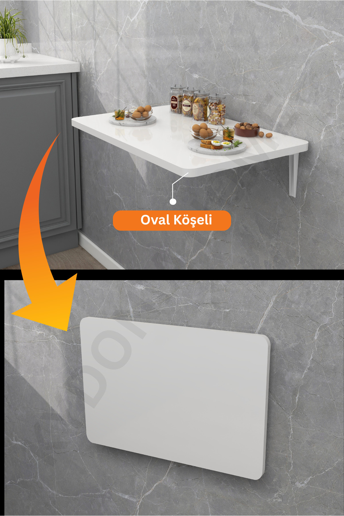 45x72 Cm Matte White Oval Cornered Crushed Folding Wall Mounted Table