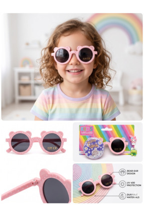 Butik Pembe Ayıcık Temalı UV Korumalı Çocuk Güneş Gözlüğü