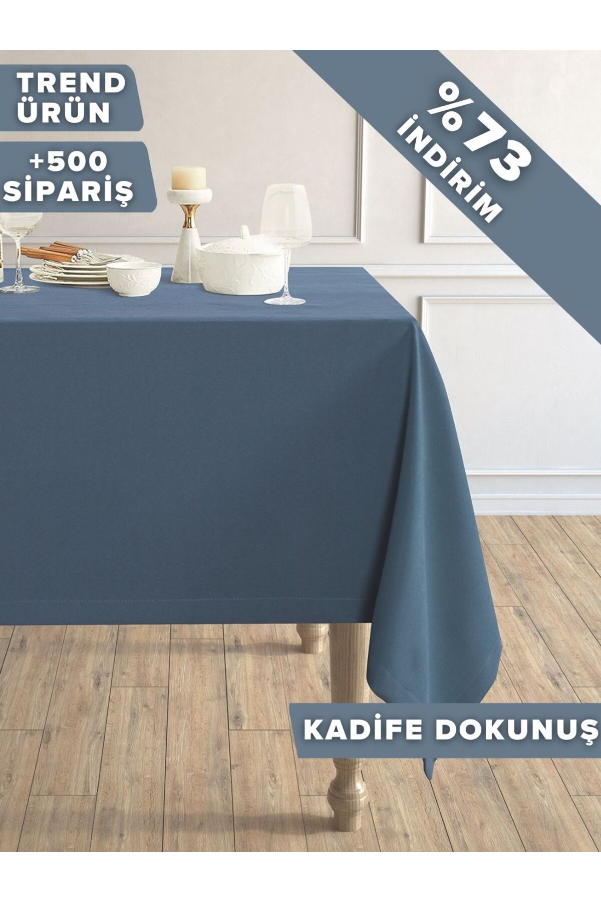 Daily Series Velvet Textured Deep Blue Tablecloth