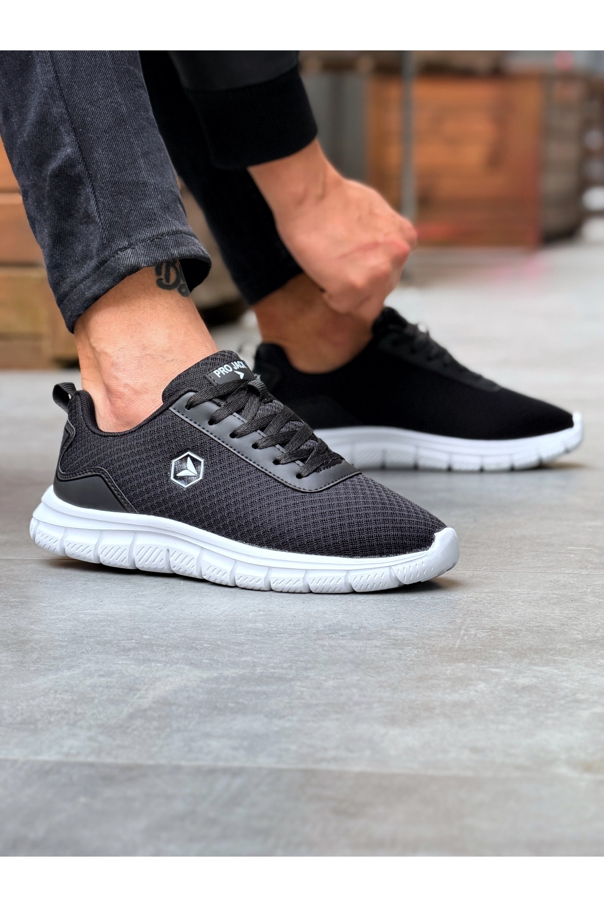 PRO JACK Siyah Beyaz Bağcıklı Unisex Günlük Hafif Yürüyüş Spor Ayakkabısı - PJ44 görsel 2