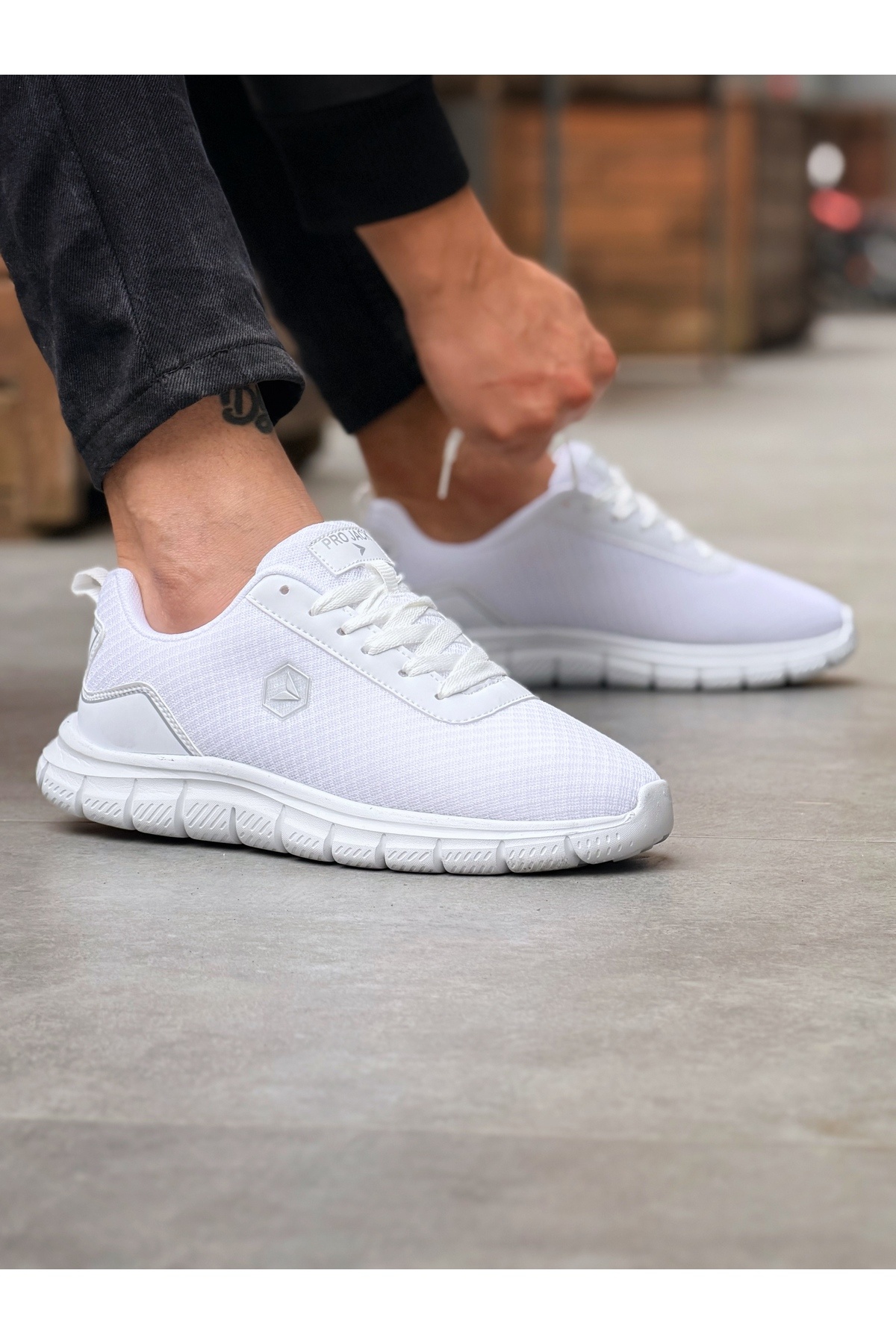PRO JACK Beyaz Siyah Bağcıklı Unisex Günlük Hafif Yürüyüş Spor Ayakkabısı - PJ44 görsel 2