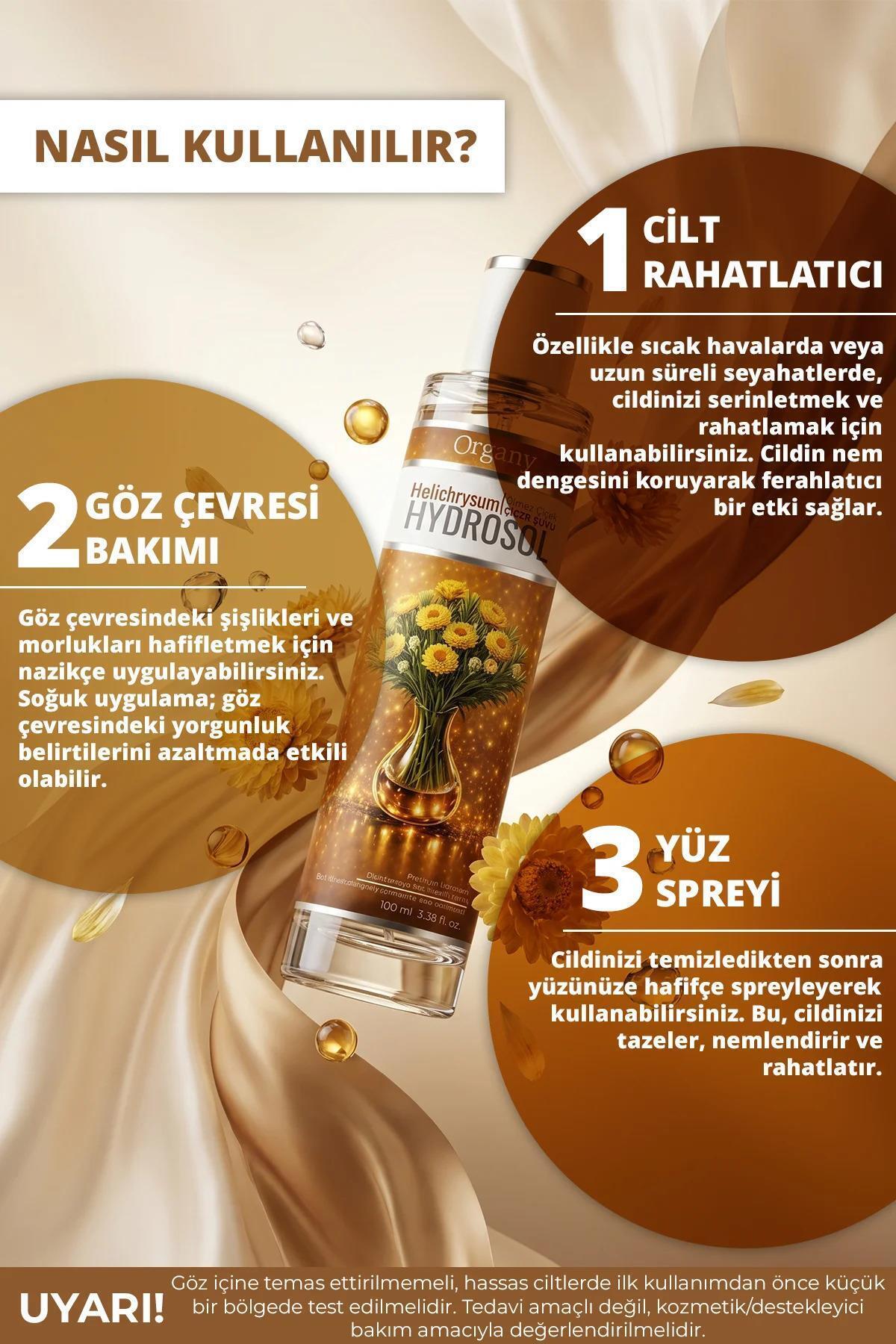 Ölmez Çiçek suyu hidrosolü Yaşlanma Karşıtı %100 Doğal Leke ve Kırışıklık Görünümüne Karşı Yüz Bakım Toniği Helichrysum Hidrosol 100 ml — OGDSOLC100 — تصویر 2 از 4