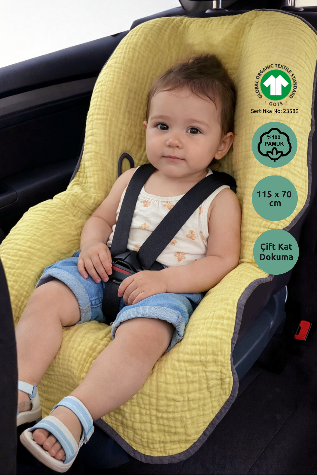 Muslin Car Seat and Infant Car Seat Cover - Lemon