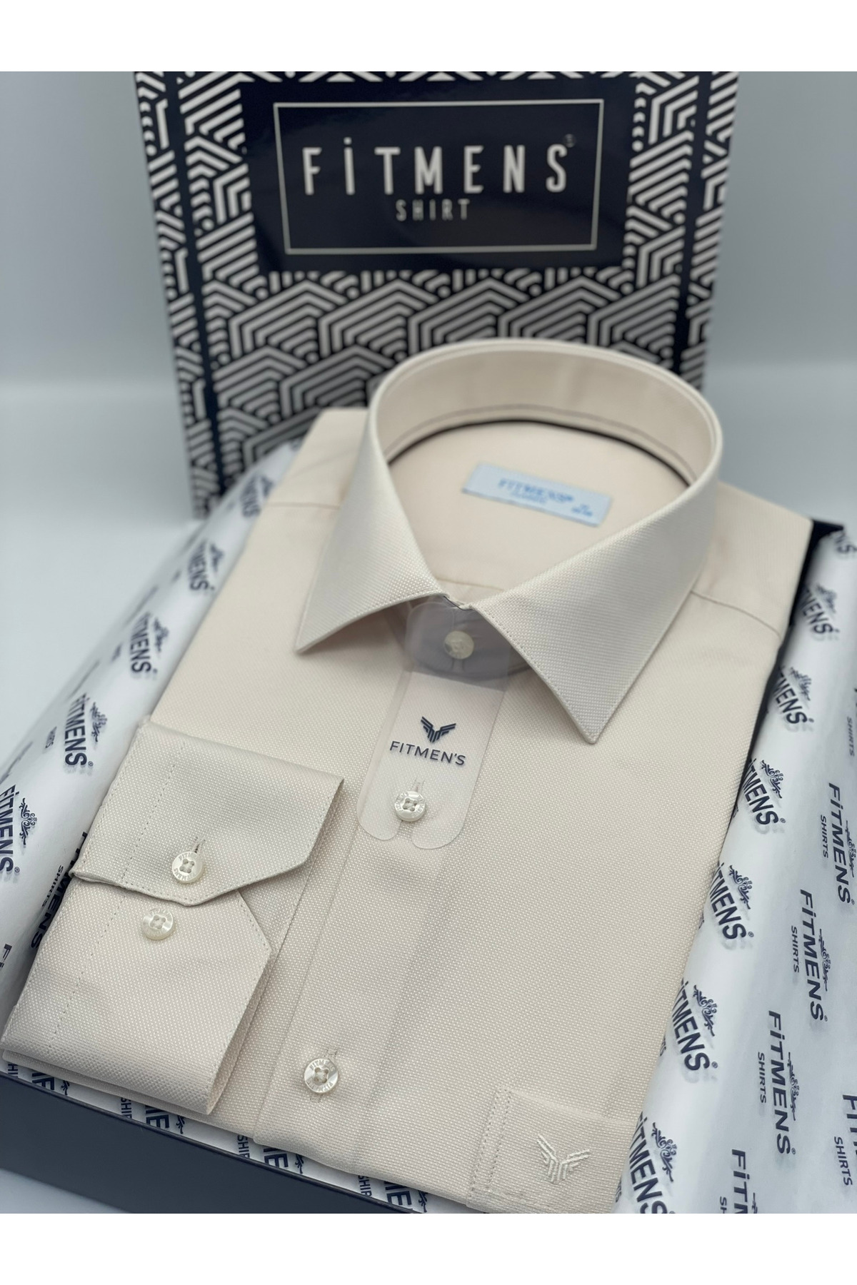 Classic Long Sleeve Oxford Easy Iron Men's Shirt with Gift Box FS-001254-Cream