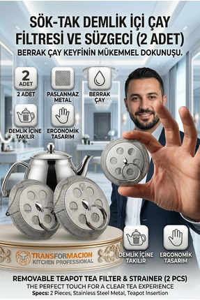 Transformacion 2'li Sök Tak Demlik Süzgeci Pratik Çay Filtresi Paslanmaz Çeli...
