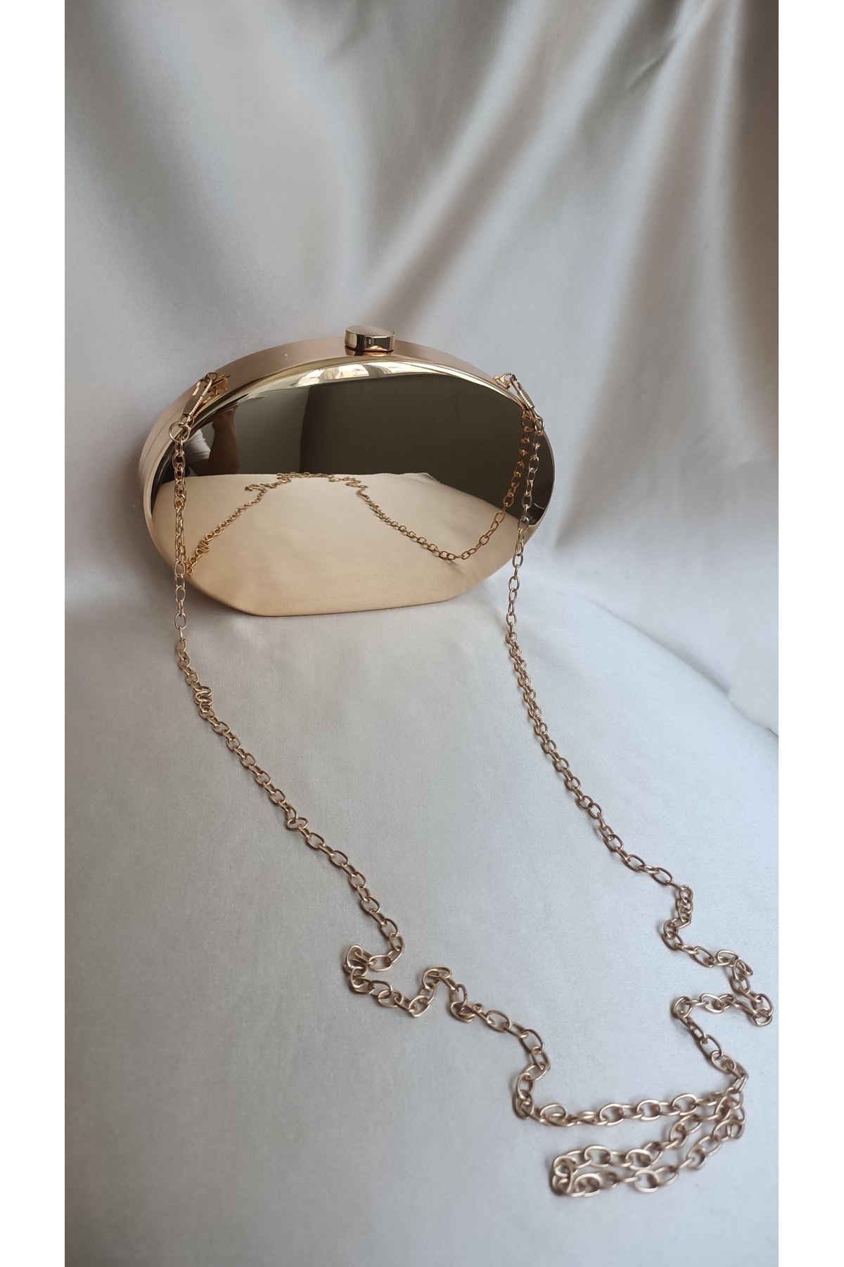 Gül karatekin gk Kadın Gold Metal Oval Formlu Özel Tasarım Ekstra Zincir askılı Özel gün Portföy Clutch Çanta görsel 4