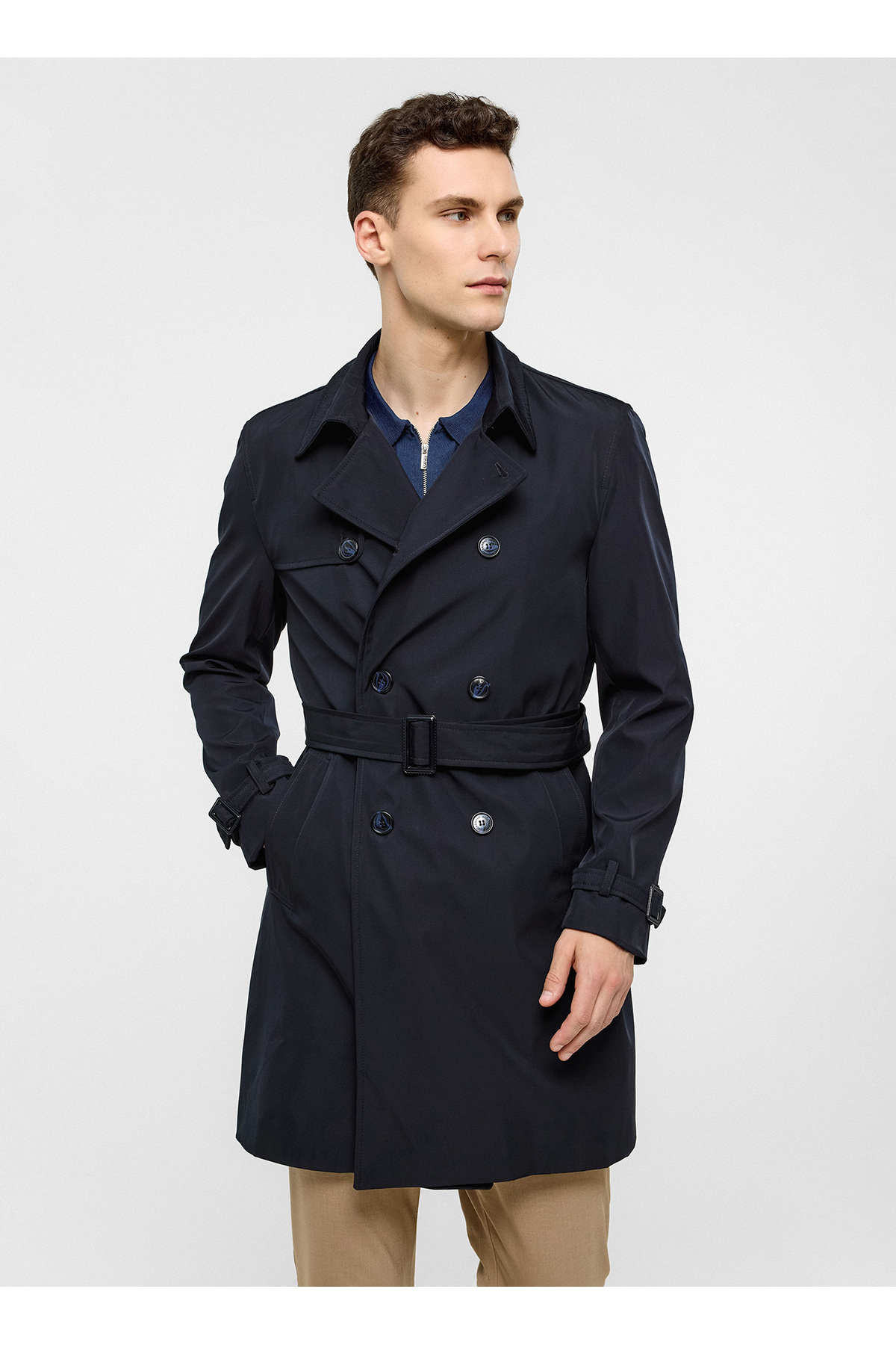 Back And Bond Lacivert Regular Fit Trençkot görsel 3