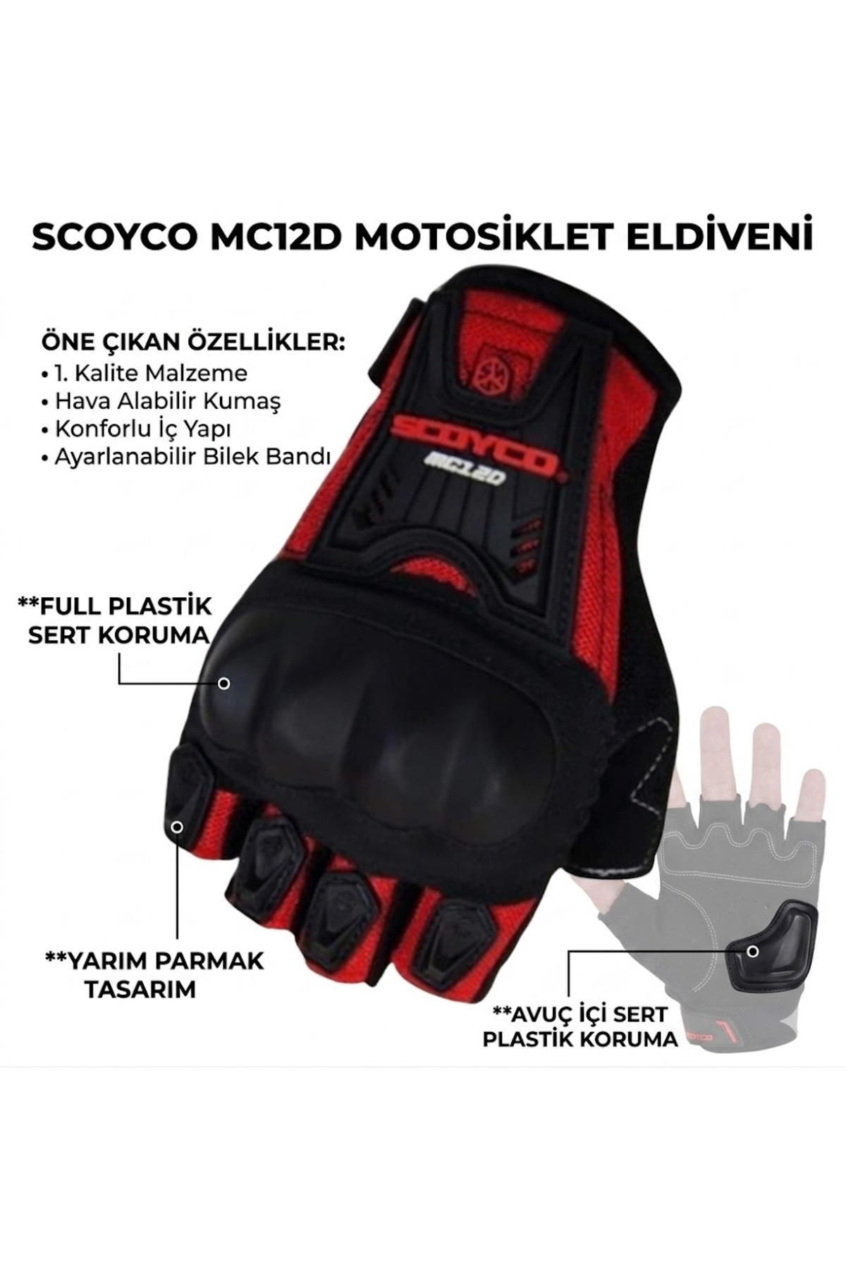 Scoyco Unisex Kırmızı Yazlık Parmaksız Korumalı Eldiven Mc12d