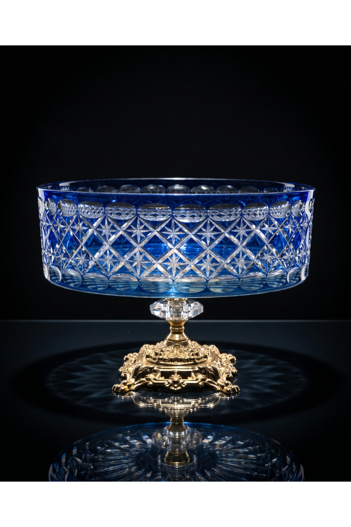 CRYSTAL CUT DECOR EKSRELLA 25 CM BLUE GLASS BOWL