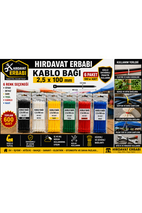 EMİN 6 Renkli Kablo Bağı Cırt Klips Plastik Kelepçe 100x2,5 600 Adet