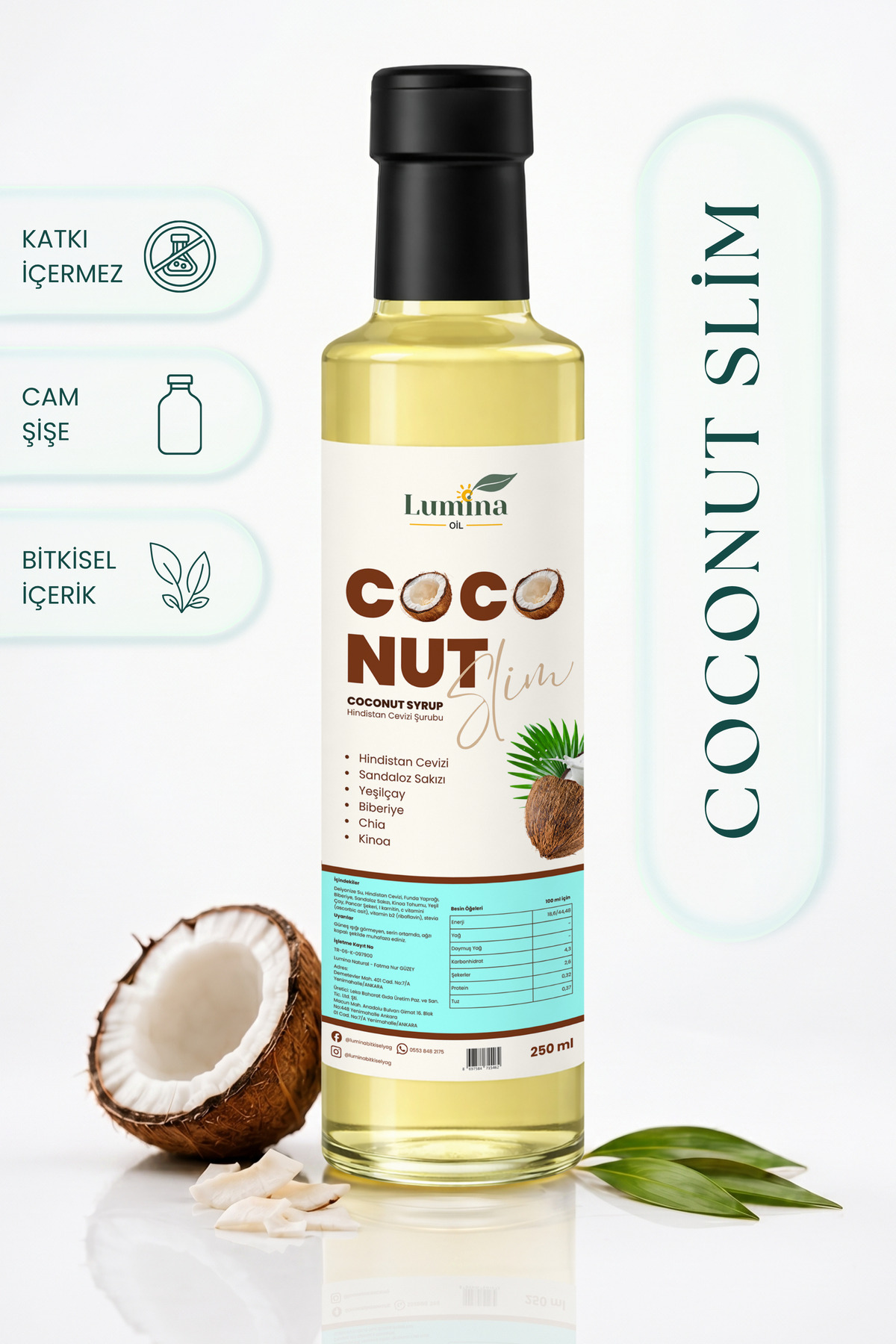 LUMİNAOİL Coconut Mix Fit Slim Hindistan Cevizi Şurubu 250 ML