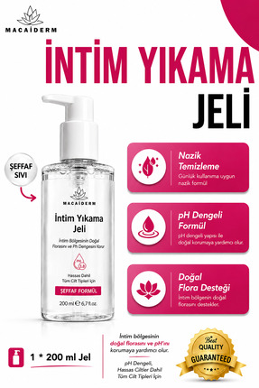 Macaiderm Genital Bölge İntim Yıkama Jeli 200 ml Ferahlatıcı Temizleyici Günl...