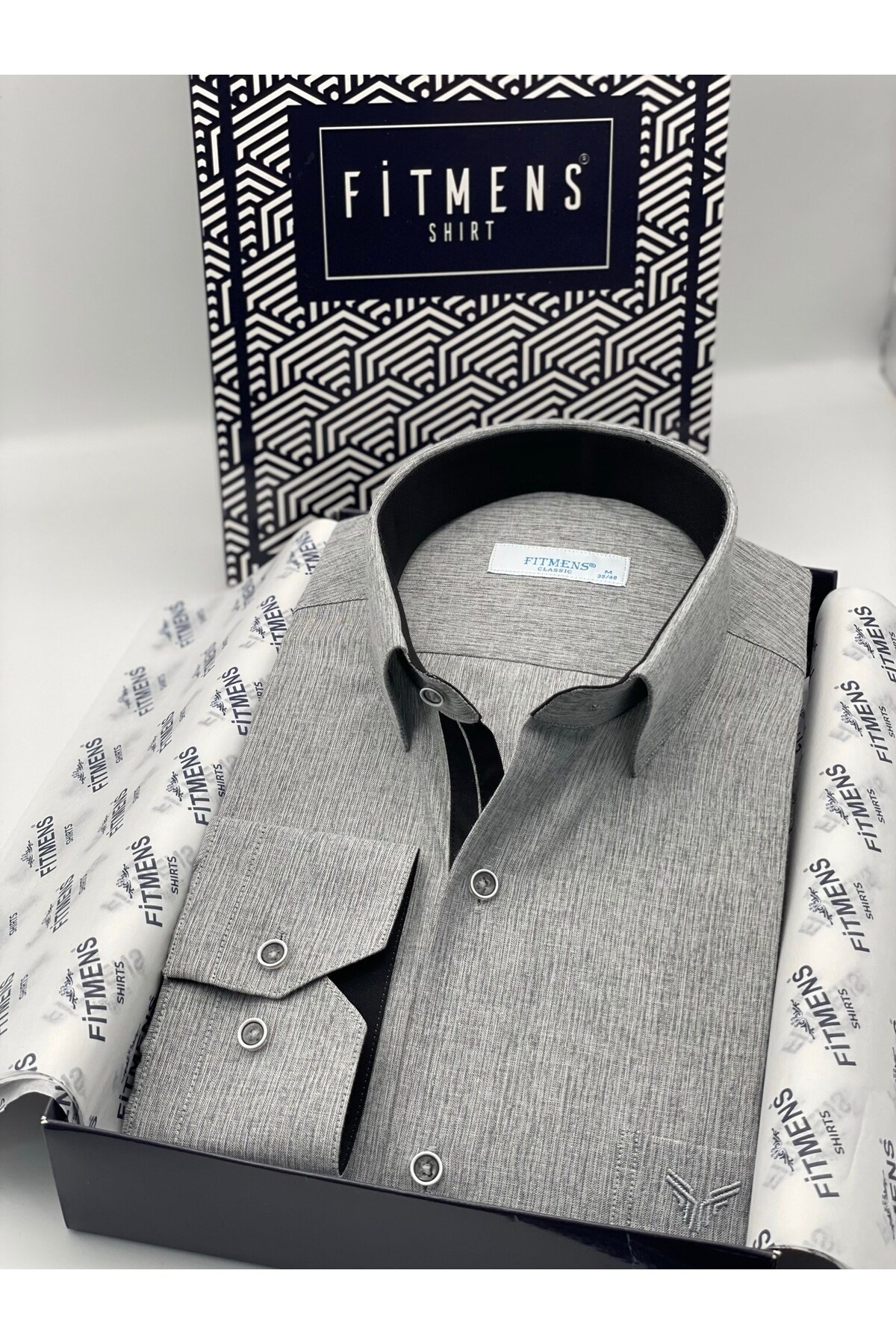Classic Long Sleeve Linen Cotton Men's Shirt with Gift Box FS-001261 - Dark Grey