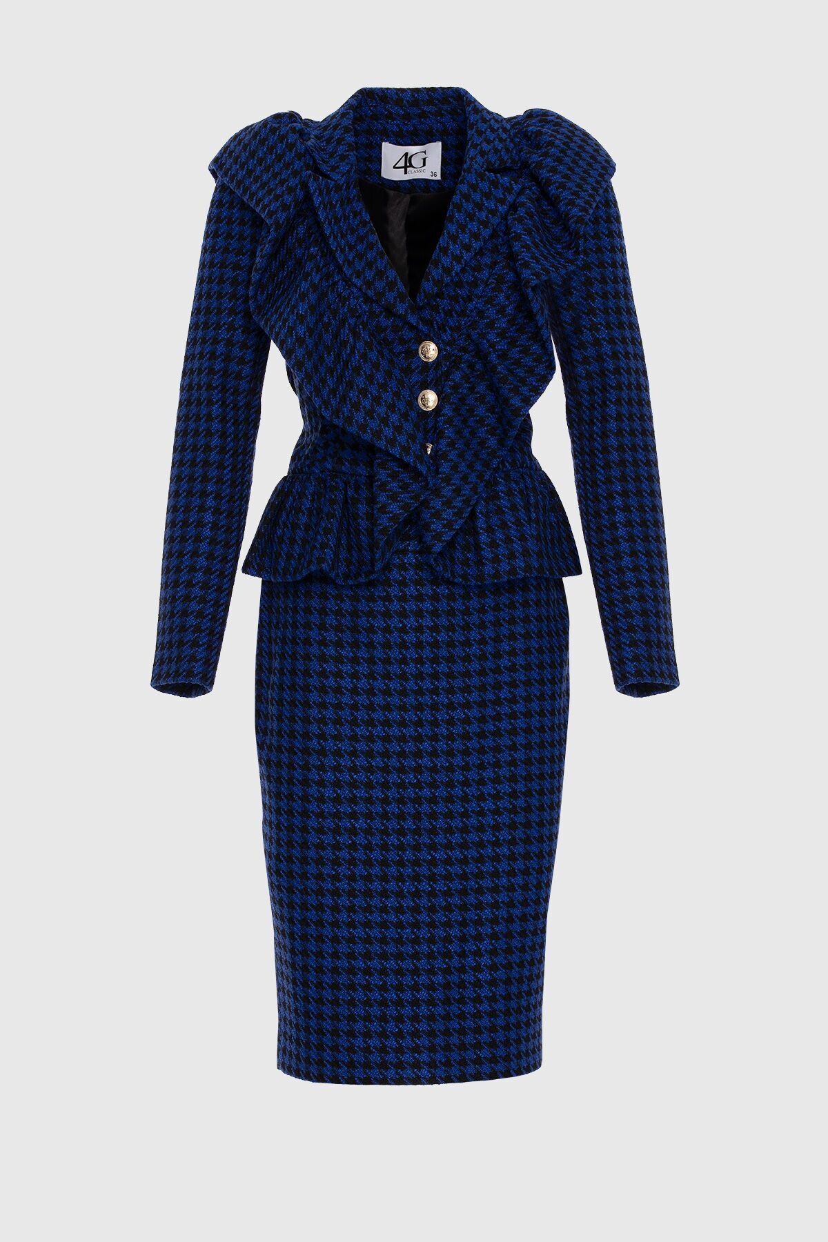 Houndstooth Pattern Navy Blue Skirt Set