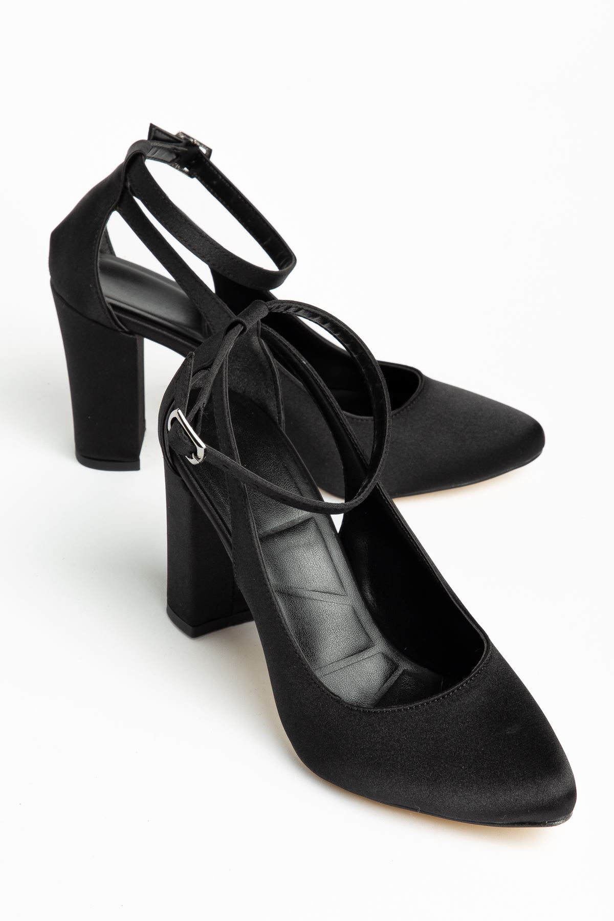 Lillian Heels Black Satin Heels Women's Shoes