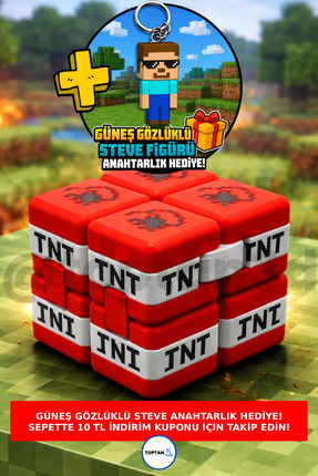 Toptan3D Minecraft Tarzı Stres Küpü, Sonsuz Küp + Steve Anahtarlık