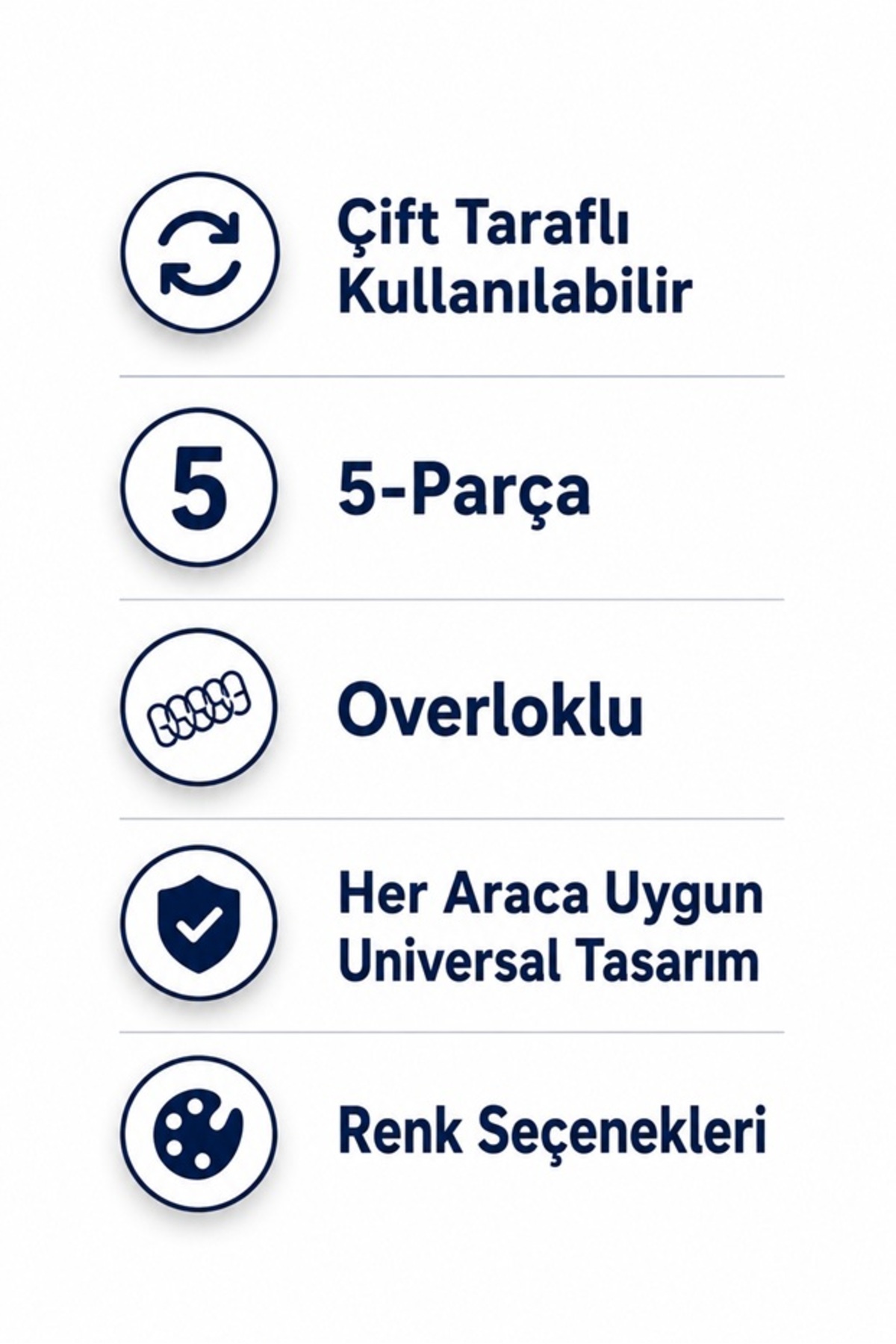 ILGAR DESIGN Mavi Oto Paspas Seti 5 li Siyah Kenar Overloklu her araca uyumlu
