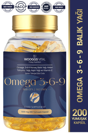 Hotay Nutrition Wooggs Vital Omega 3-6-9 Norveç Balık Yağı , Keten Tohumu Yağ...
