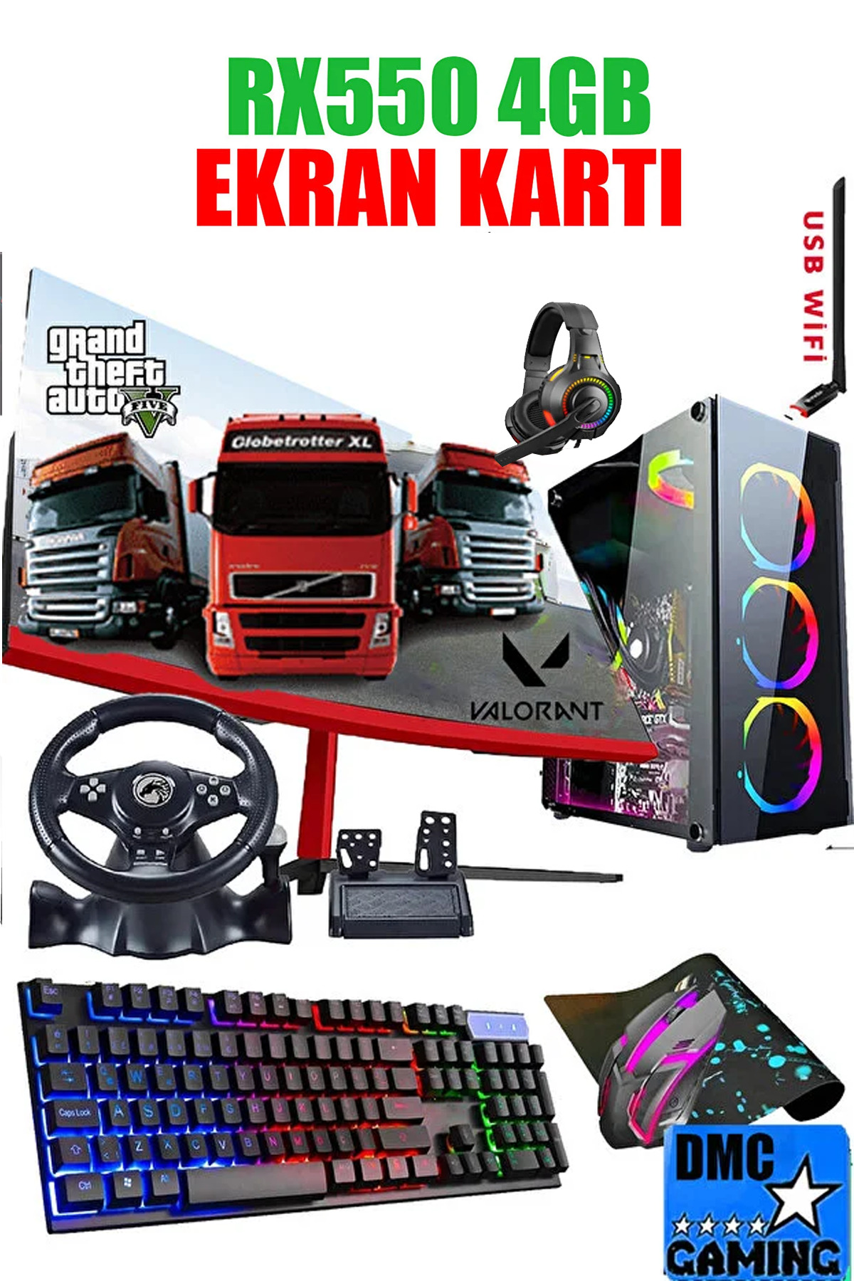 DMC N143 (PUBG,GTA 5) I5-3470,16GB RAM,500GB HDD,256GB SSD,4GB RX550,24''Oyuncu Masaüstü Bilgisayarı