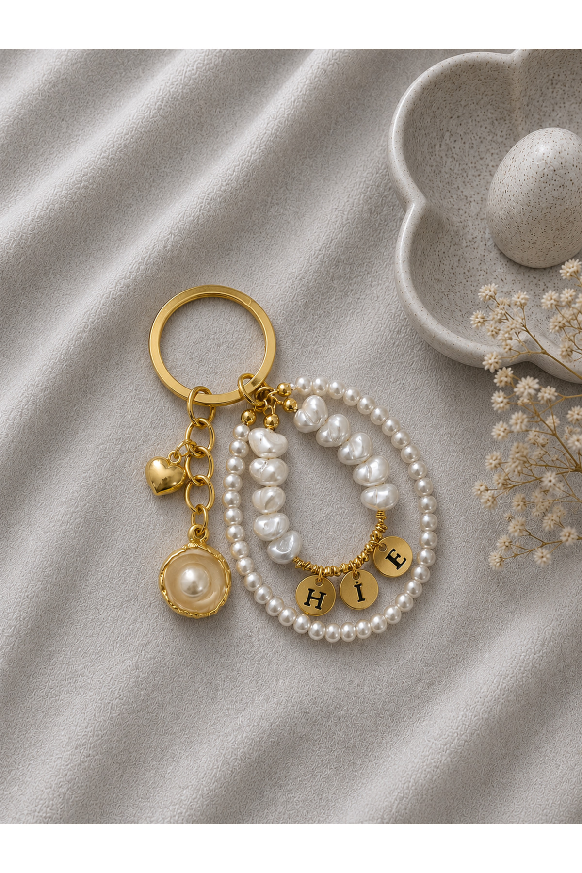 PEARL CHARM THREE LETTER KEYCHAIN