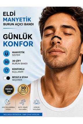 Eldi Medikal Manyetik Burun Açıcı/Bandı Başlama Seti (30 Çift, Siyah) - Horla...