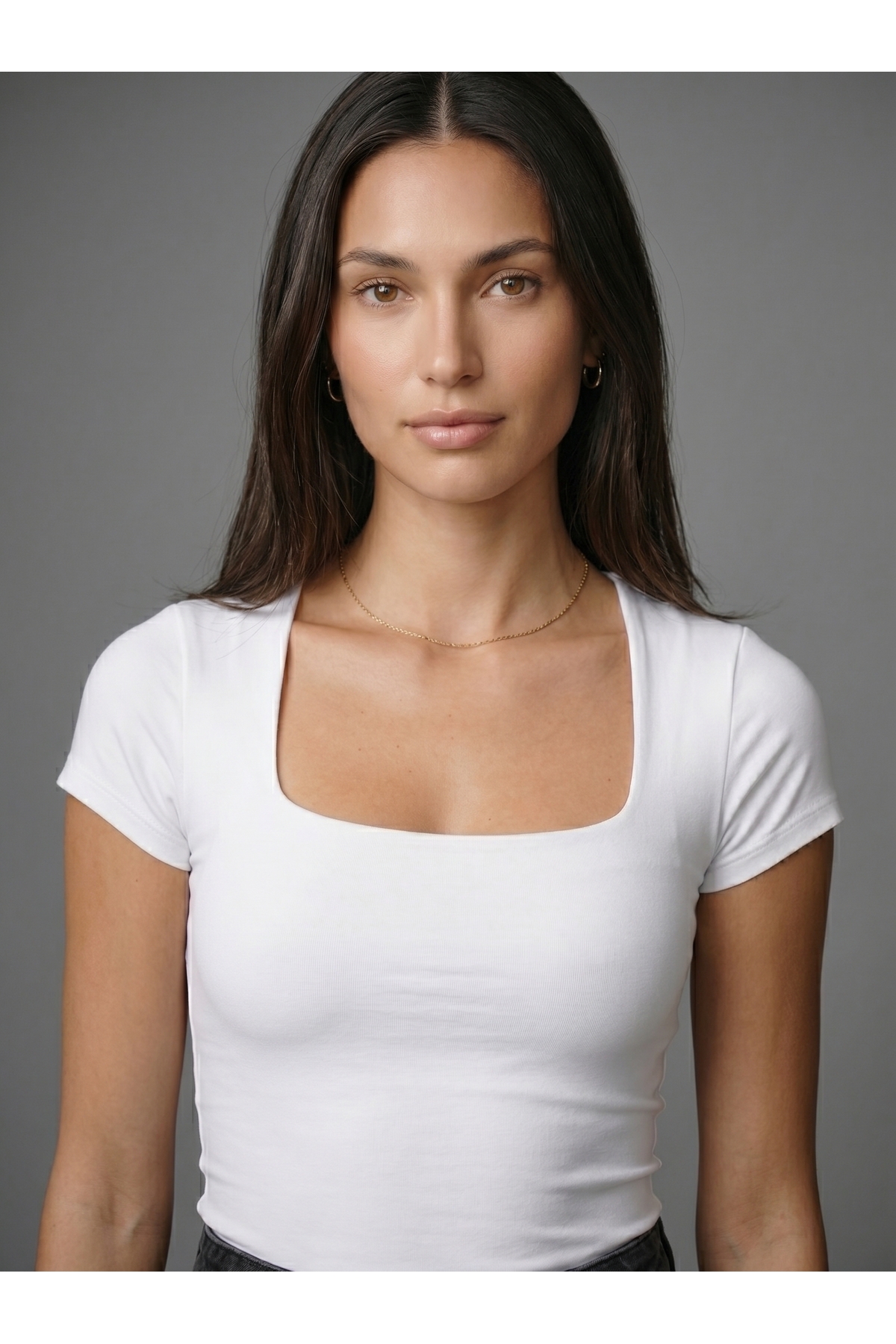 Kadın Beyaz Kare Yaka Kısa Kollu Bodysuit Çıtçıtlı Slim Fit Likralı Body 2