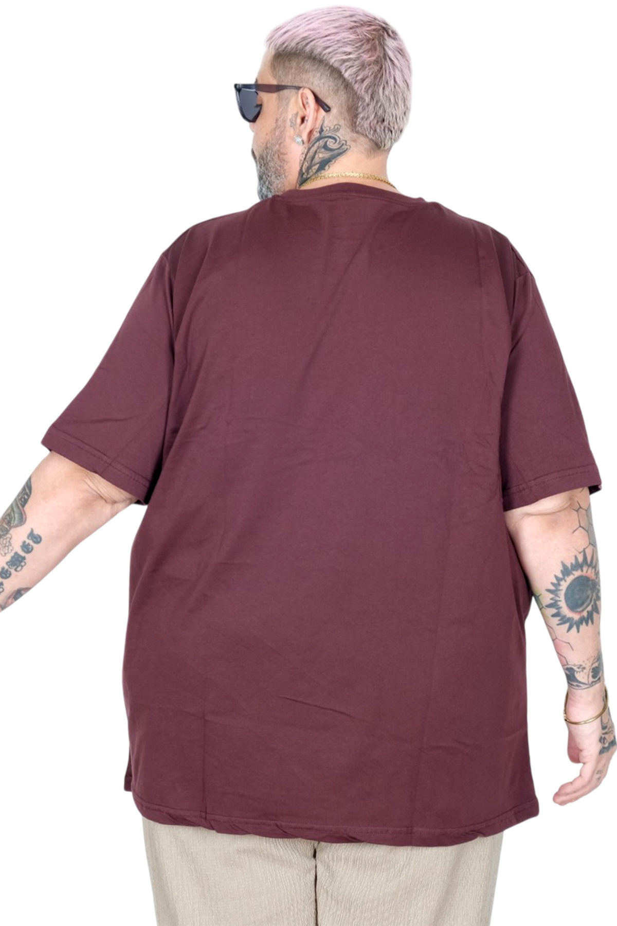 ModeXL Mode XL Büyük Beden Unisex Tshirt Bisiklet Yaka Basic 20031 Mürdüm görsel 5