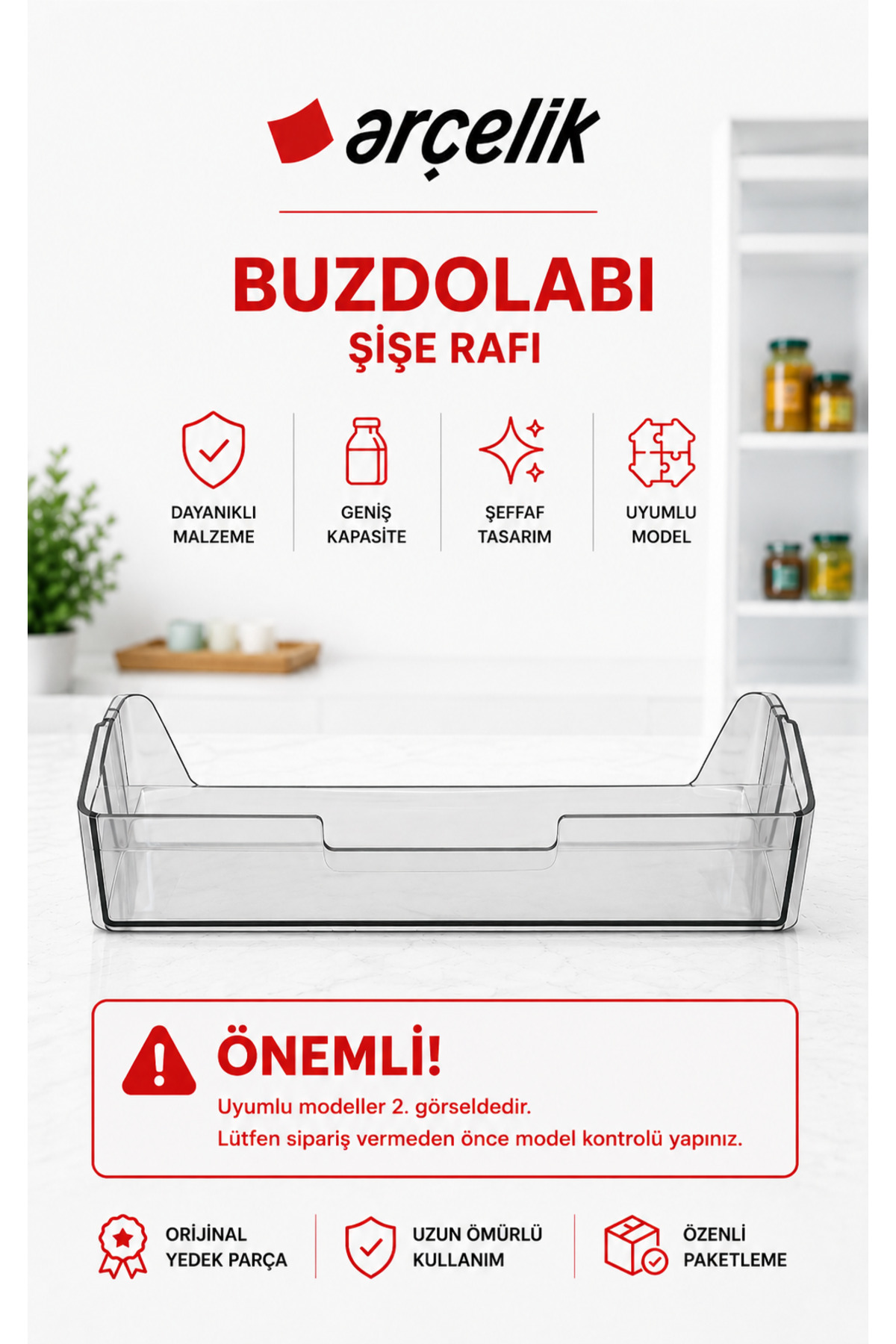 _ARÇELİK_ARÇELİK 4252 N Refrigerator Bottle Shelf Bottle Shelf 59x10x11.5CM Back Half (Original Part)