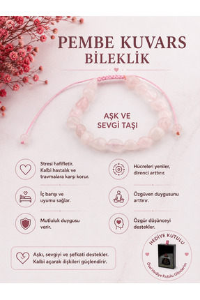 OSMANLI DOĞAL TAŞ Sertifikalı Pembe Kuvars Doğal Taş Bileklik B700