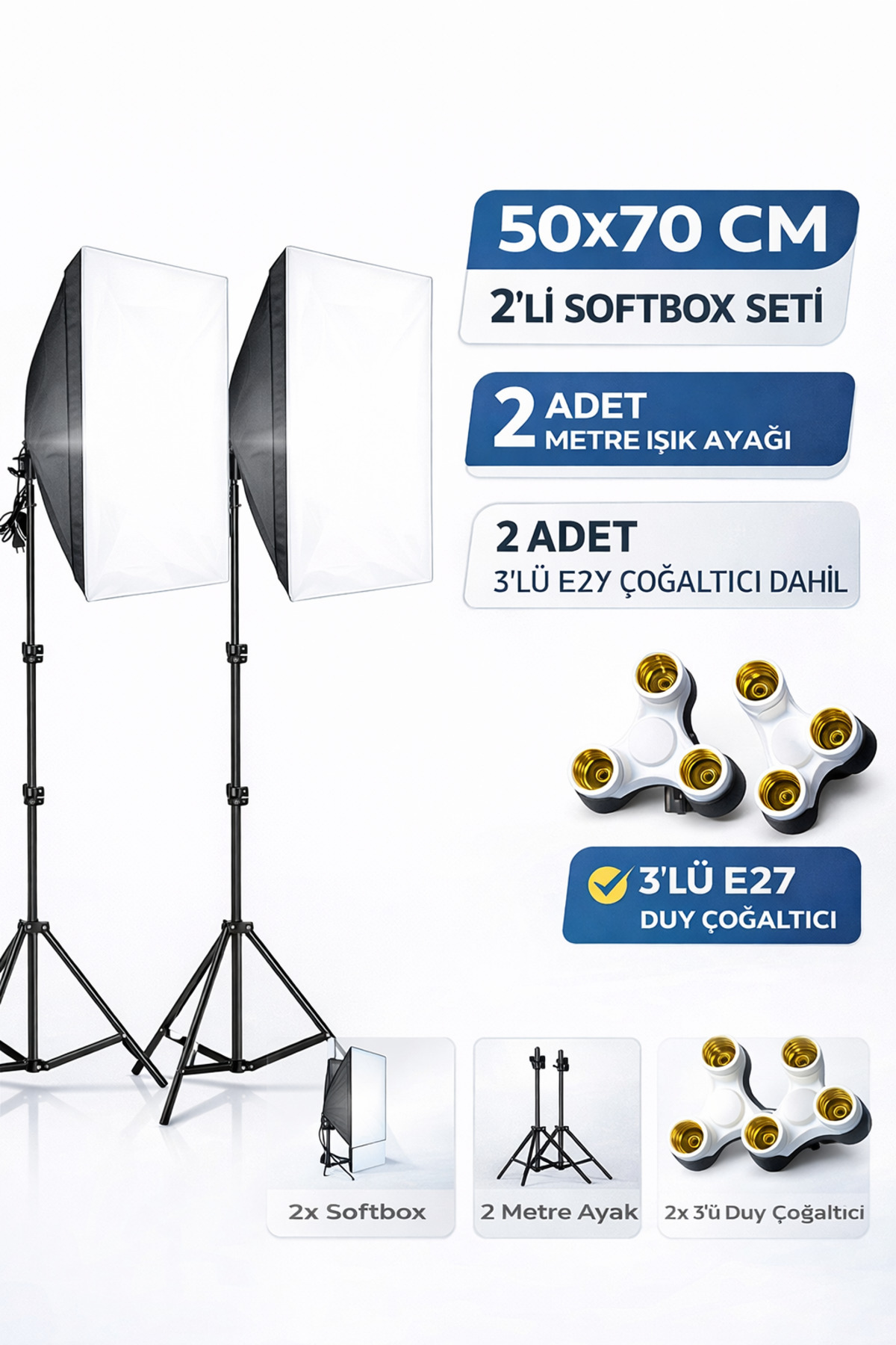 Softbox Double Set 50x70Cm Continuous Light Set 2 Meter Feet 3in 1 E27 Senses Product Photo Shooting Light