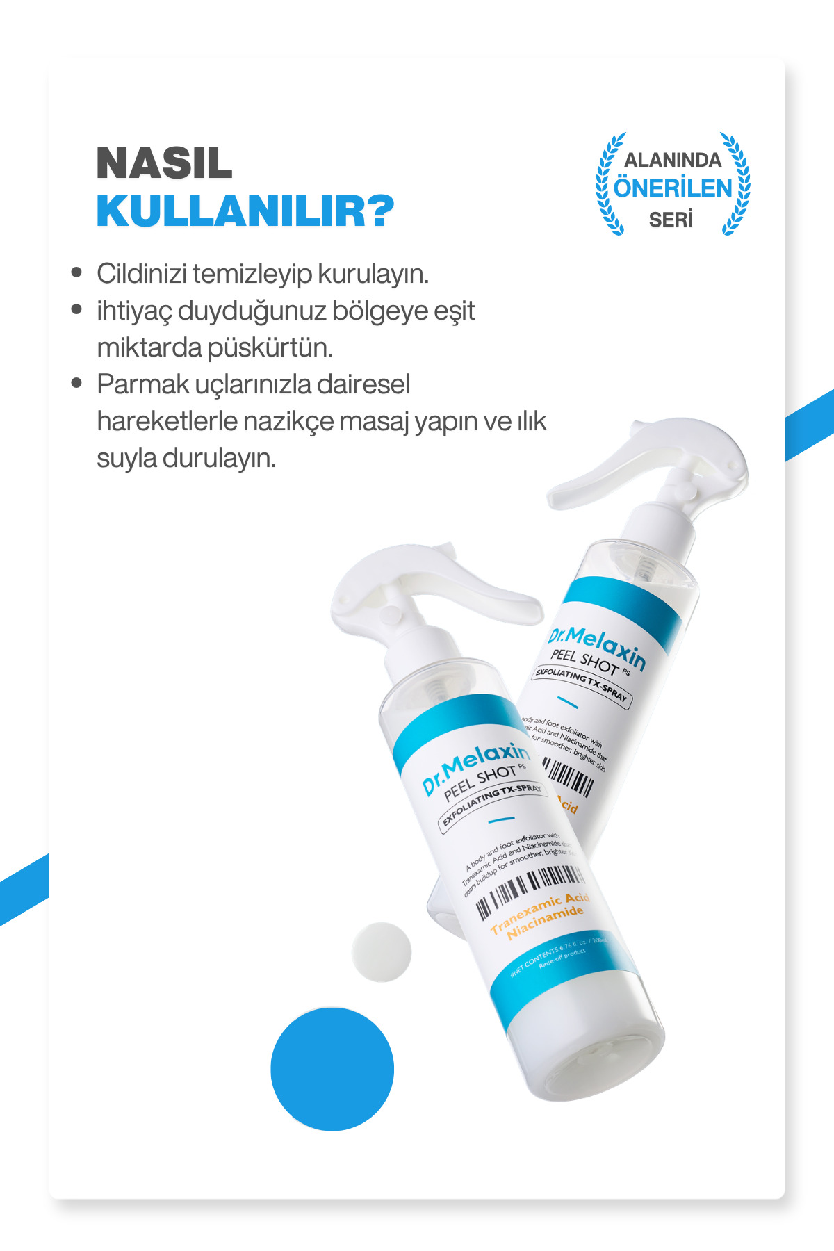 Leke Karşıtı | Aydınlatıcı | Traneksamik Asit içeren | TX Vücut Peeling Spreyi 200ml — 8809886483103 — تصویر 6 از 6